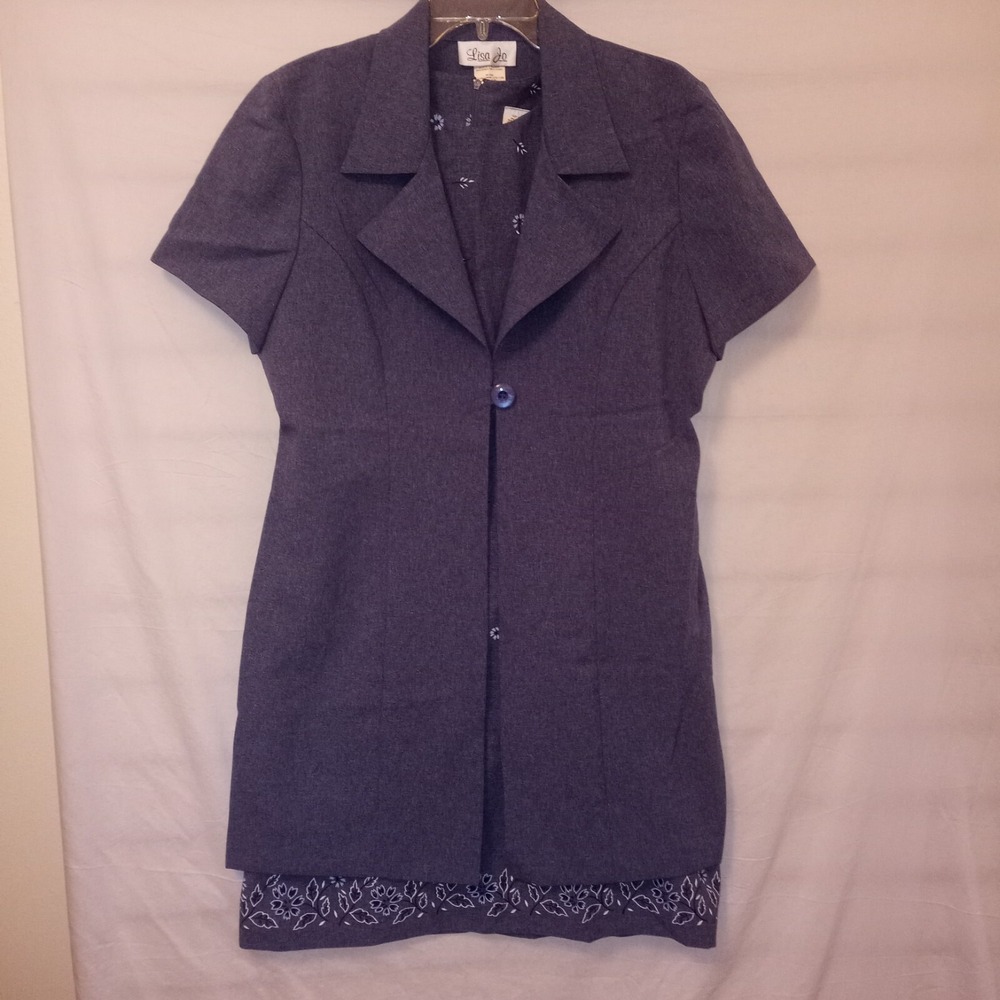Lisa Jo Sleeveless Dress With Long Jacket 13/14 Denim Blue Floral Lightweight